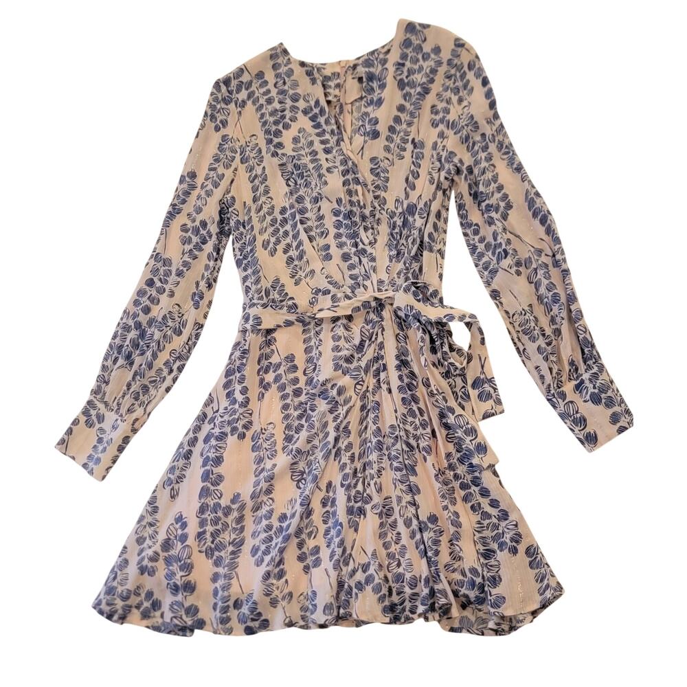 Reiss Marnie Metallic Floral Mini Dress - Blue & Pink - Size 10